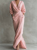 Women’s Linen Wrap Maxi Dress V Neck Elegant Drape Evening Gown