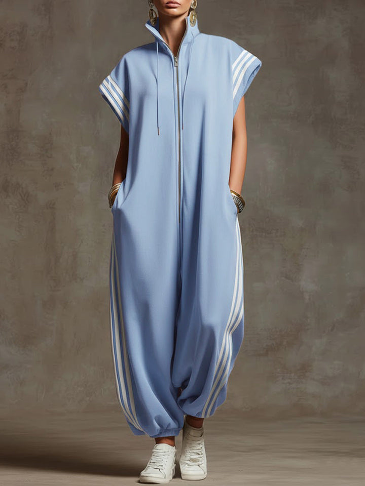 Women's Fleece Sleeveless Zip Up Jumpsuit Wide Leg Romper