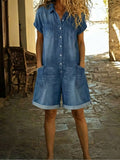 Women's Denim Short Sleeve Romper Jumpsuit