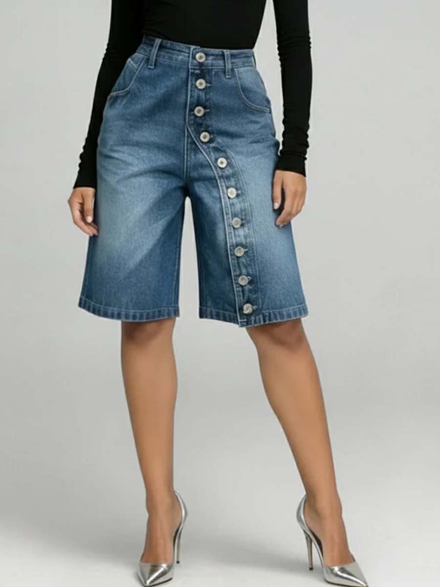 Women's Denim Bermuda Shorts High Waisted Jean Culottes