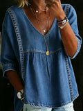 Women's Denim V-Neck Peplum Tunic Top