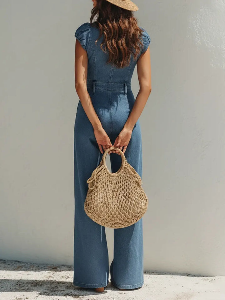 Women's Denim Jumpsuit Wide Leg One Piece Overall Romper