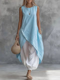 Women's Linen Sleeveless Tunic Top and Trousers Set