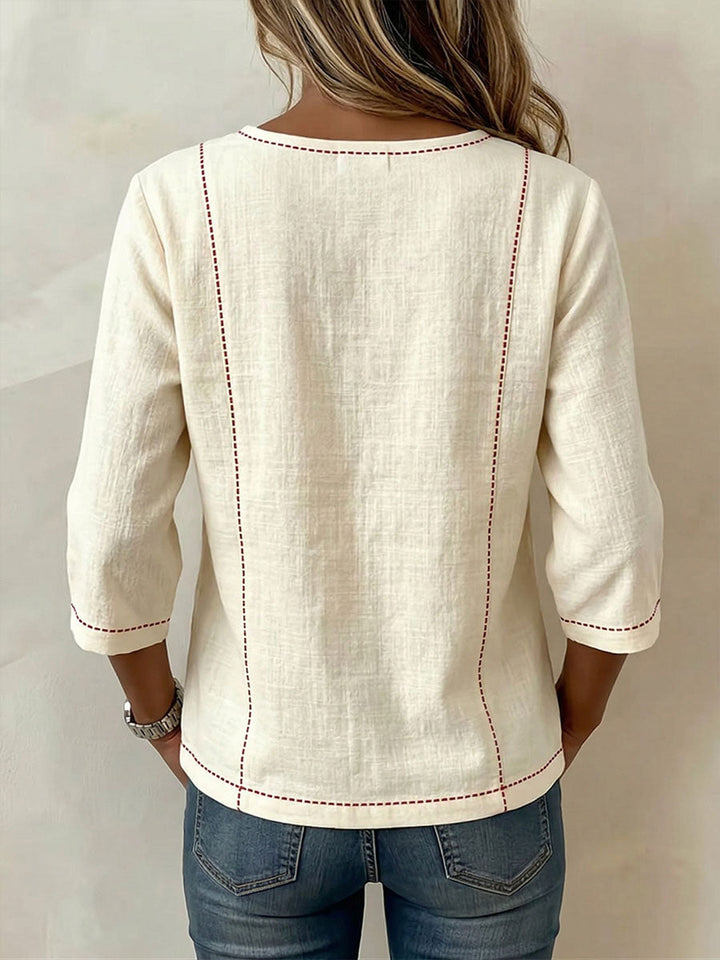 Women's Linen Blend Square Neck 3/4-Sleeve Blouse