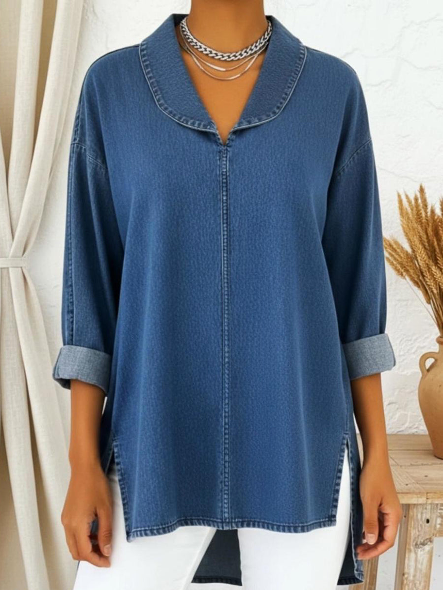 Women's Knit Shawl Collar Long Sleeve Blouse Tunics