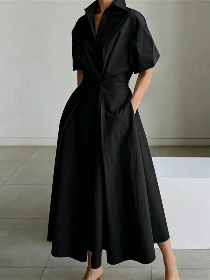 Women's Linen Blend Collared Maxi Shirt Dress