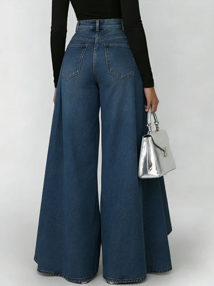 Women's High Waisted Wide Leg Denim Skirted Trousers