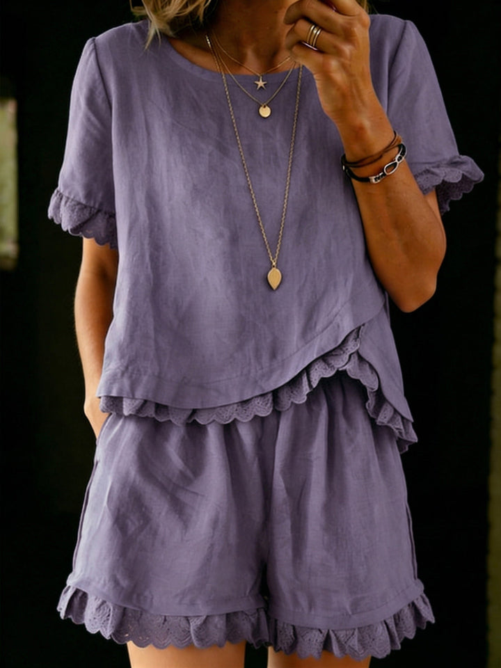 Women's Linen Ruffle Top and Shorts Set