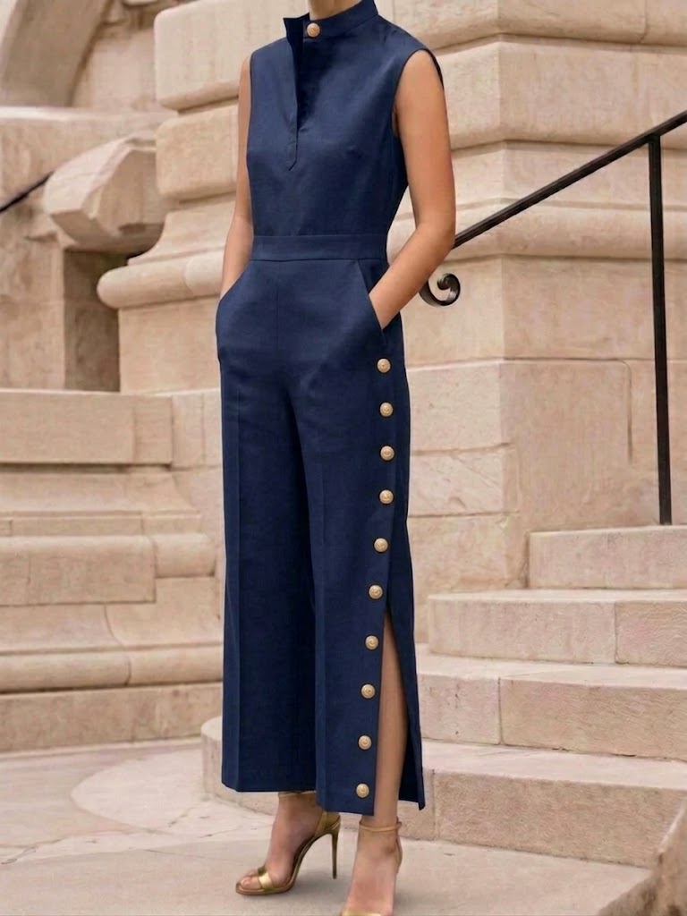 Women's Linen Wide-Leg Sleeveless Jumpsuit