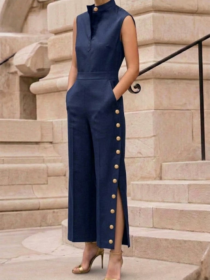 Women's Linen Wide-Leg Sleeveless Jumpsuit