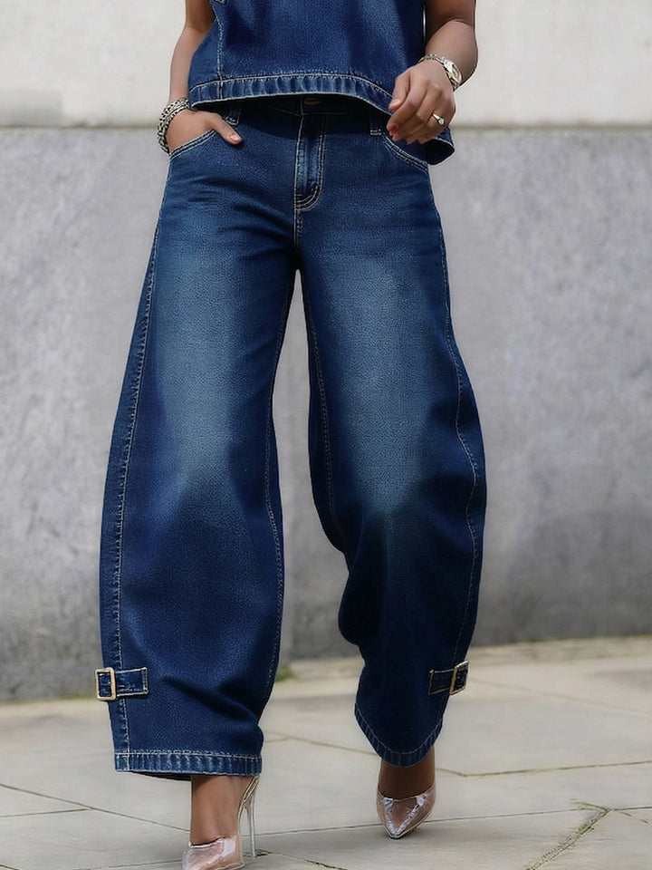 Women's Denim Wide Leg Horseshoe Jeans