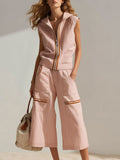 Women's Sleeveless Hoodie and Wide Leg Cropped Trousers Set