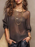 Women's Knit Jumper Lightweight Merino Wool Mesh Long Sleeve Sweater