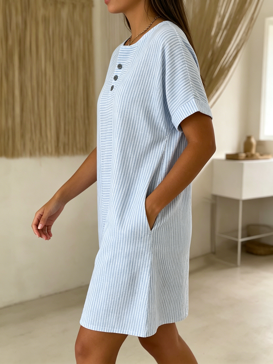 Women’s Linen Blend T-Shirt Dress Short Sleeve Mini Shift Tunic