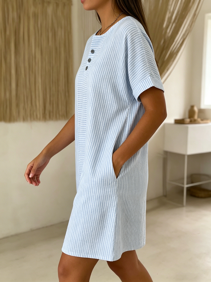 Women’s Linen Blend T-Shirt Dress Short Sleeve Mini Shift Tunic