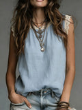 Sleeveless Linen Top for Women Casual Loose Fit Blouse