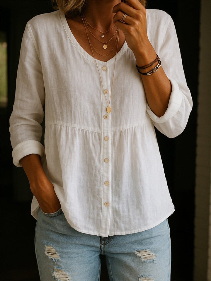 Linen Blouse Women's Long Sleeve Casual Tunic Top