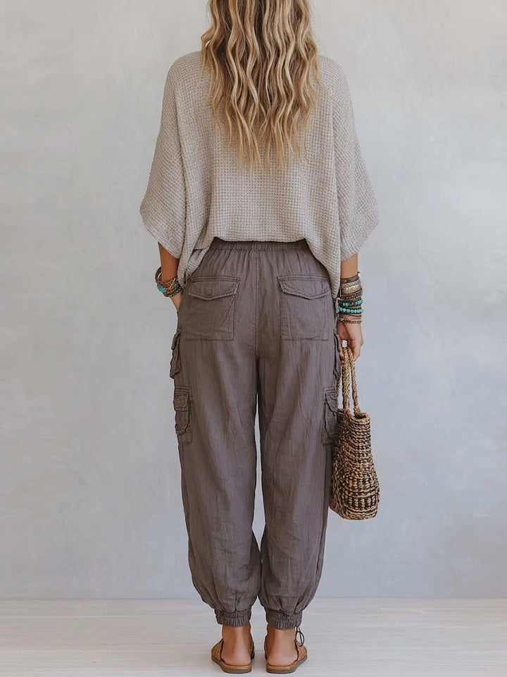 Women's Knit Poncho Top and Cargo Joggers Two Piece Set
