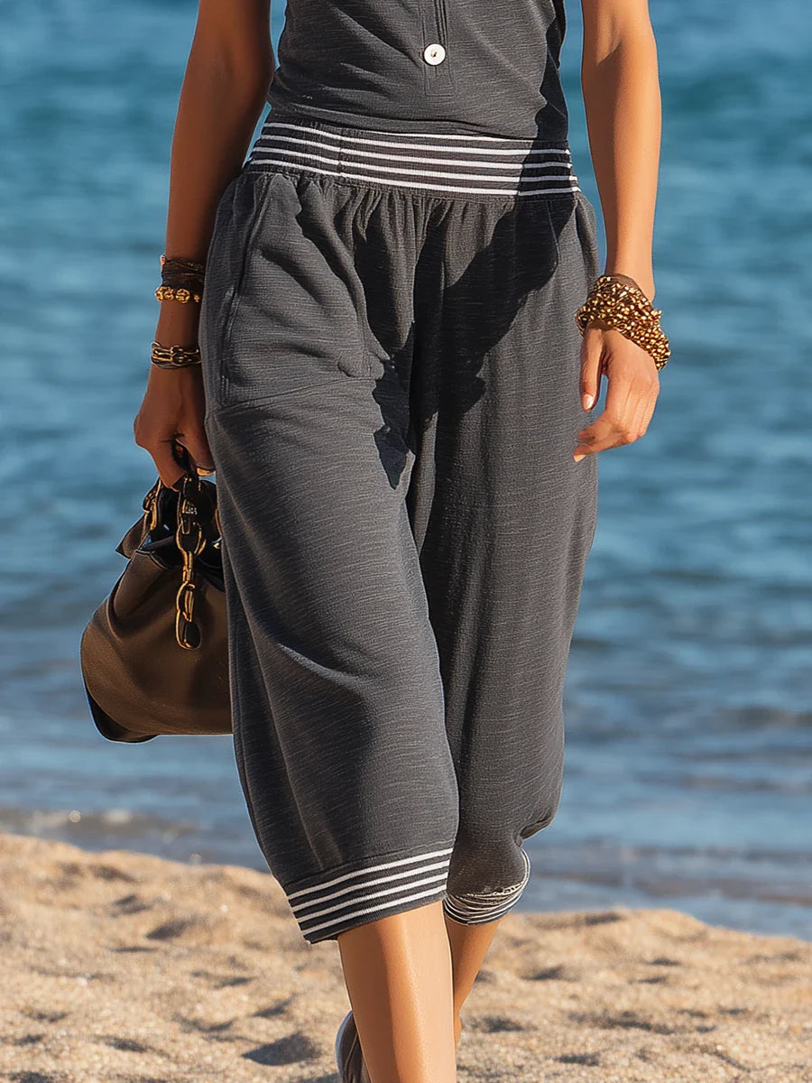Women's Linen Two Piece Hooded Matching Set Sleeveless Top and Pants
