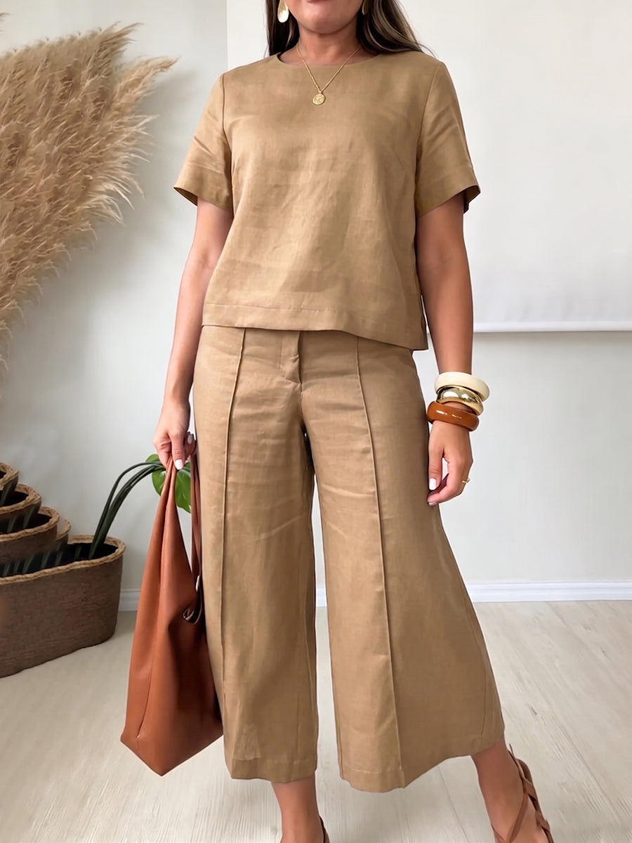 Women's Linen Two Piece Set Top and Wide Leg Trousers