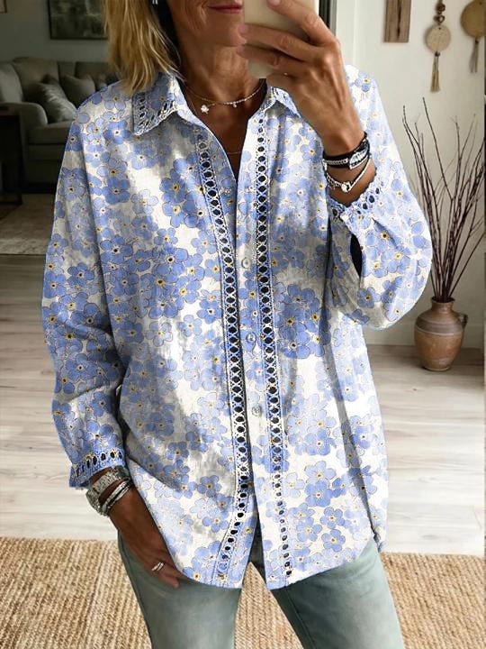 Women's Linen Floral Button Down Shirt