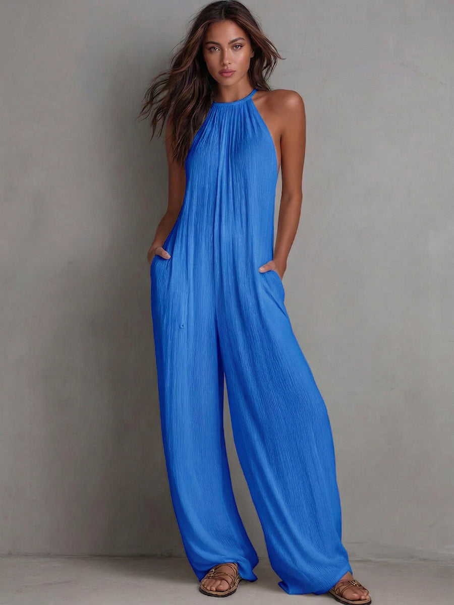 Women’s Linen Halter Neck Wide Leg Jumpsuit