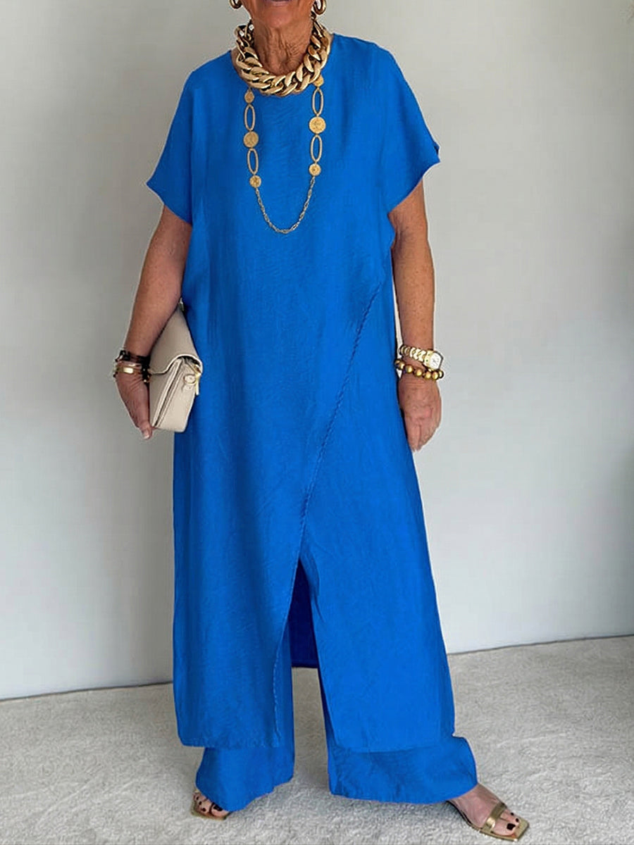 Women’s Linen Wide Leg Jumpsuit Overlay Trousers Set