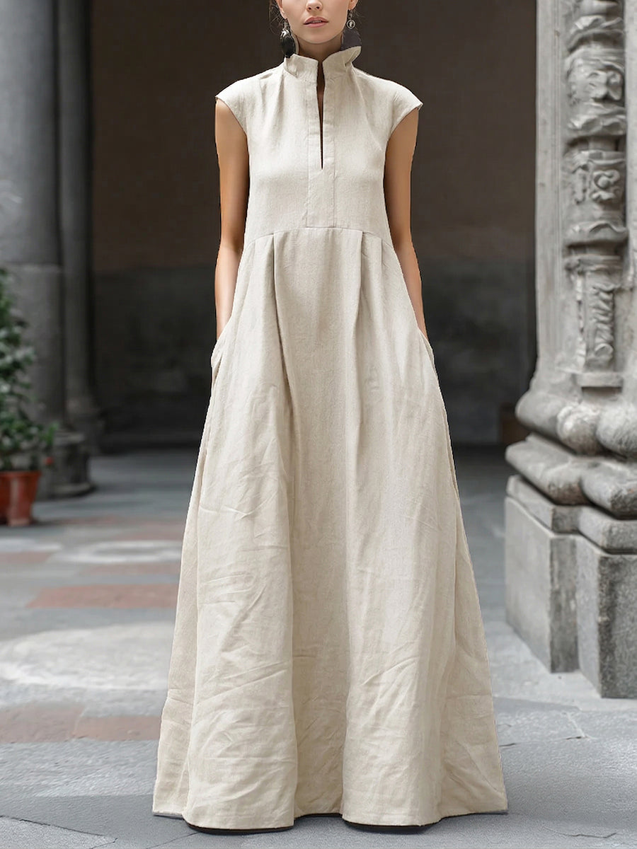Women’s Linen Sleeveless A-Line Maxi Dress