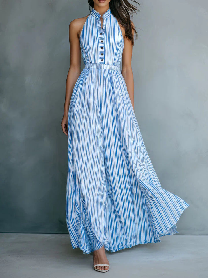 Linen Sleeveless Halter Neck Maxi Dress for Women