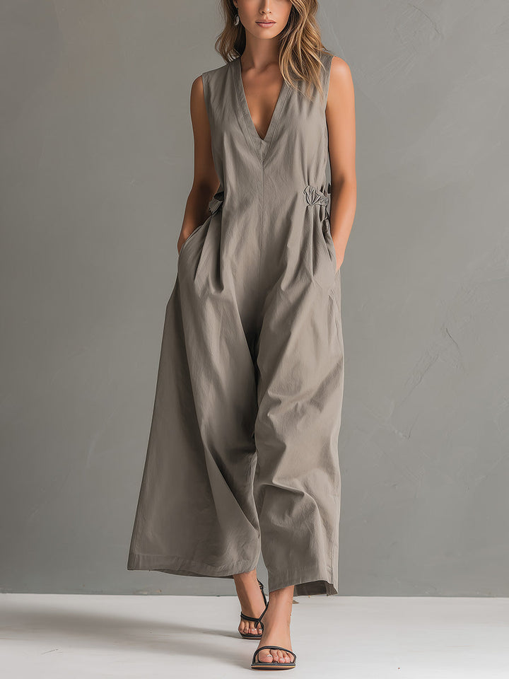 Women's Linen Wide Leg Sleeveless Jumpsuit