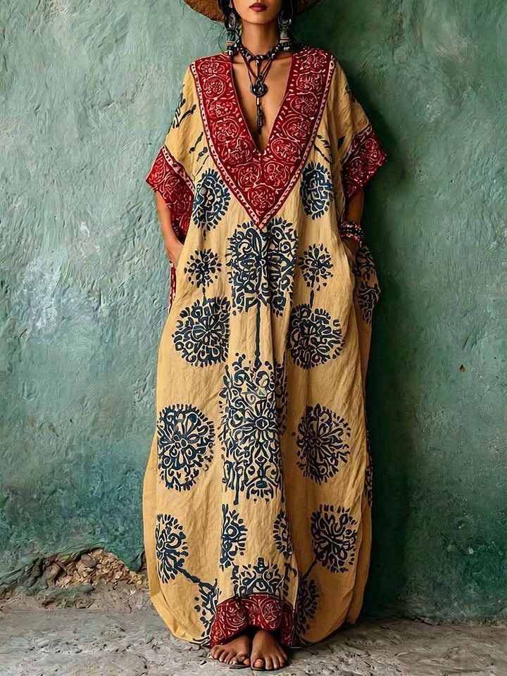 Women's Linen Kaftan Loose Boho Maxi Dress