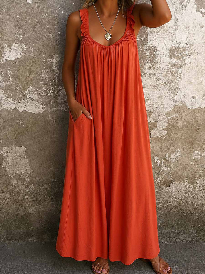Women's Casual Sleeveless Linen Sundress Long Boho Maxi Dress