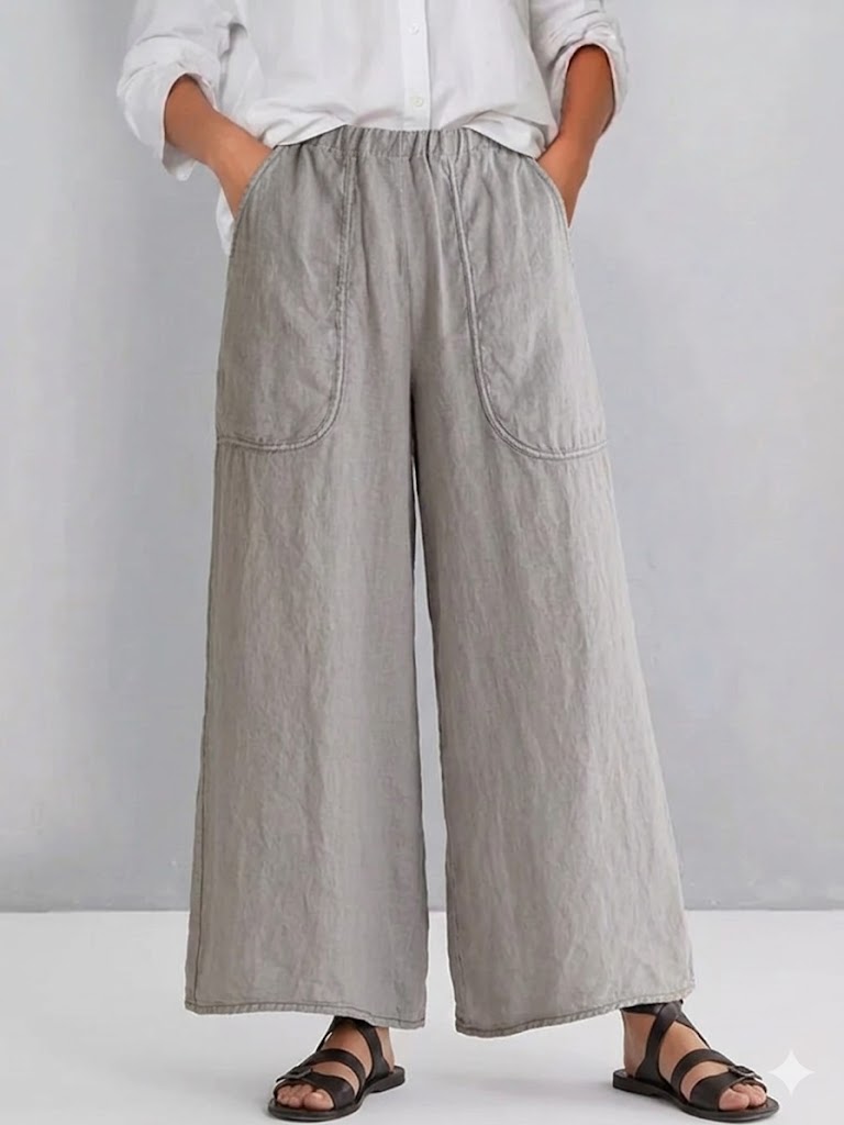 Women's Wide Leg Linen Blend Elastic-Waist Trousers