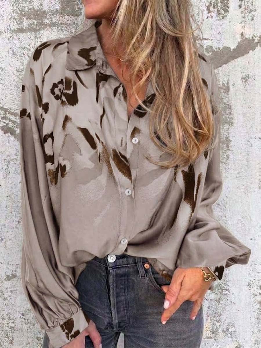 Women’s Satin Shirt Long Sleeve Floral Print Button Down Blouse