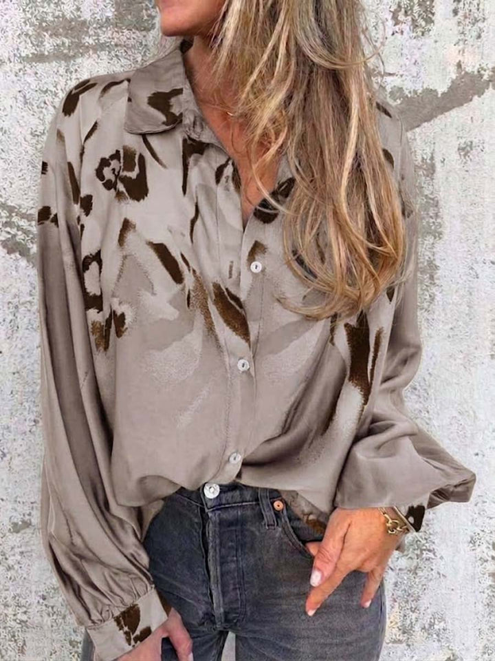 Women’s Satin Shirt Long Sleeve Floral Print Button Down Blouse