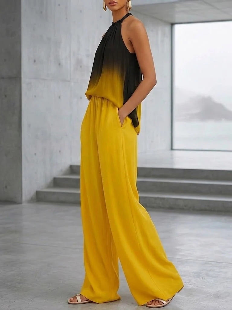 Women's Gradient Halter Top and Wide Leg Linen Co-ord Set