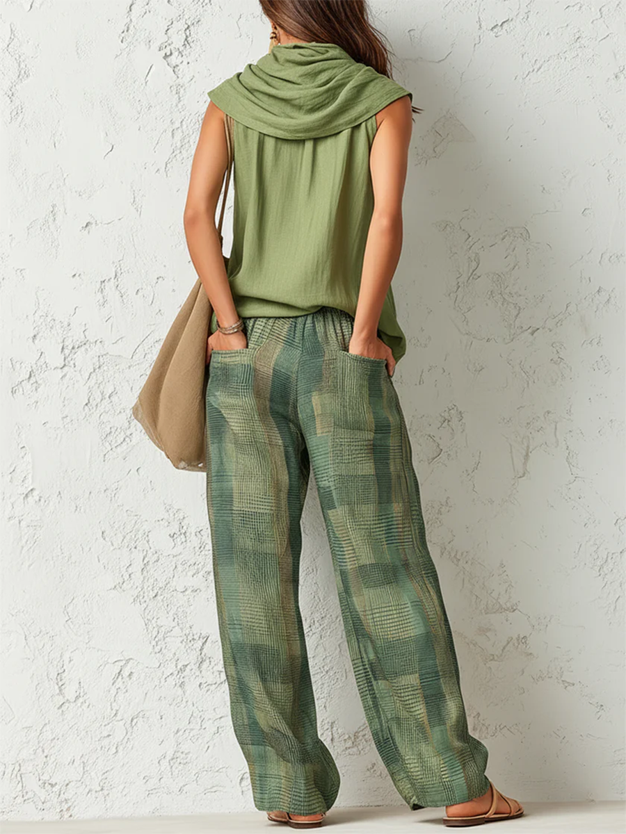 Women’s Linen-Blend Blouse & Wide-Leg Trouser Set