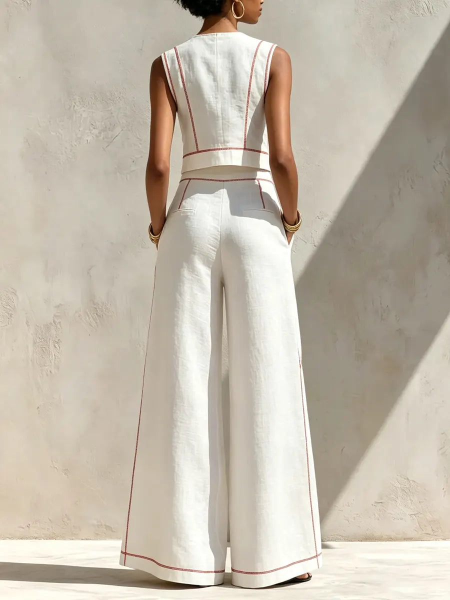 Women's Linen Sleeveless Top and Pants Two-Piece Matching Co-ord Set