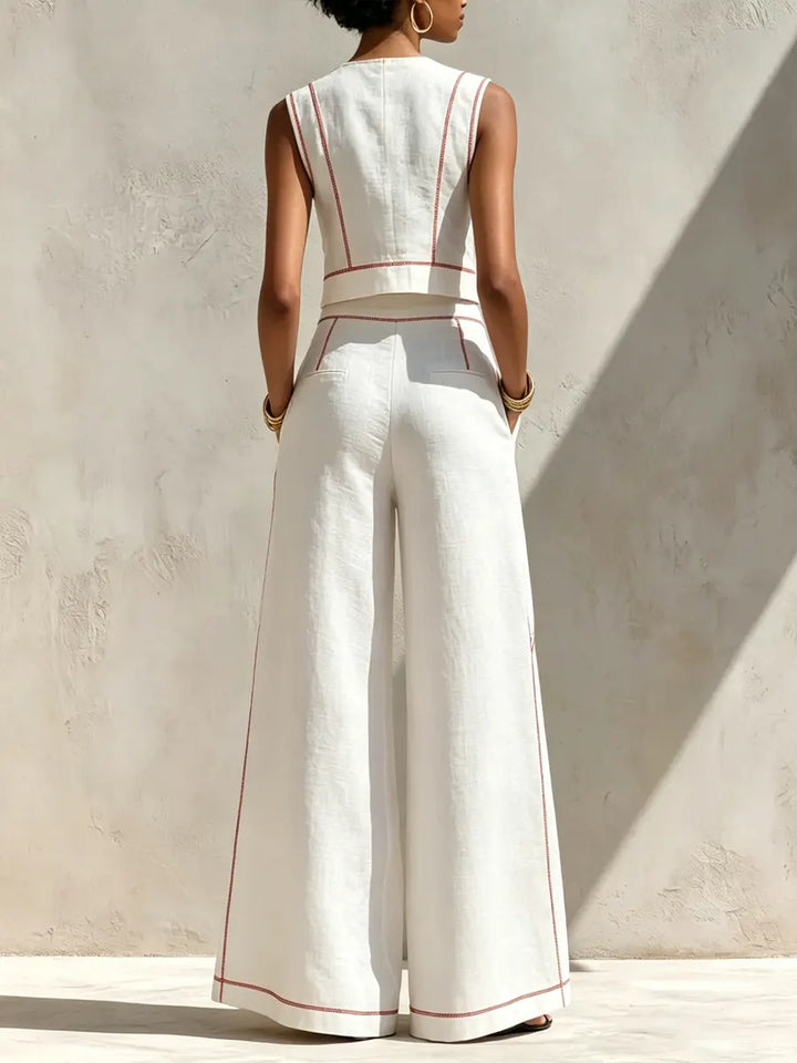 Women's Linen Sleeveless Top and Pants Two-Piece Matching Co-ord Set