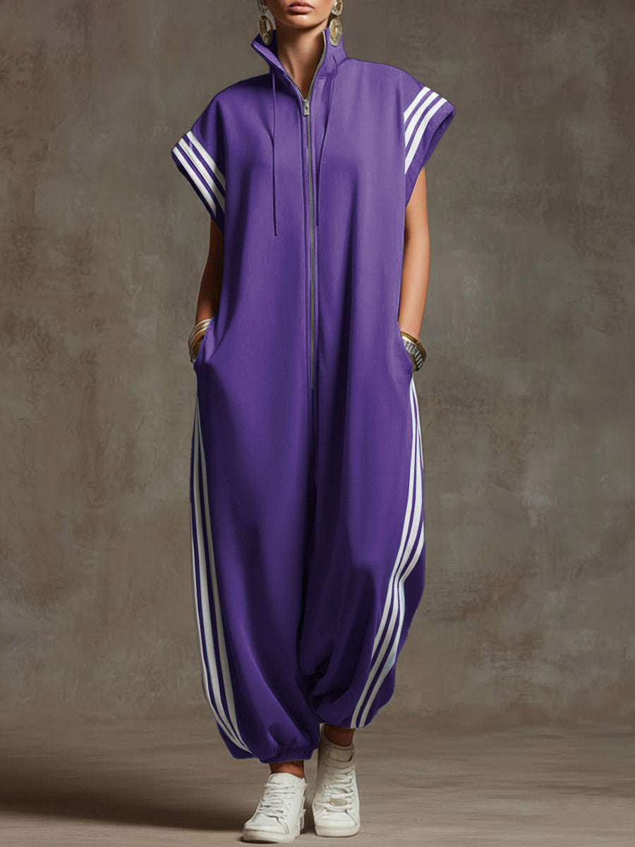 Women's Fleece Sleeveless Zip Up Jumpsuit Wide Leg Romper