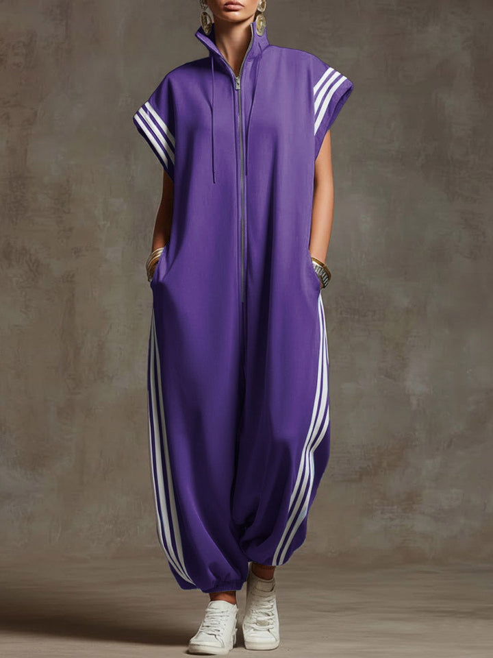 Women's Fleece Sleeveless Zip Up Jumpsuit Wide Leg Romper