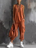 Women's Linen Blend Sleeveless Top and Cargo Trousers Two Piece Set