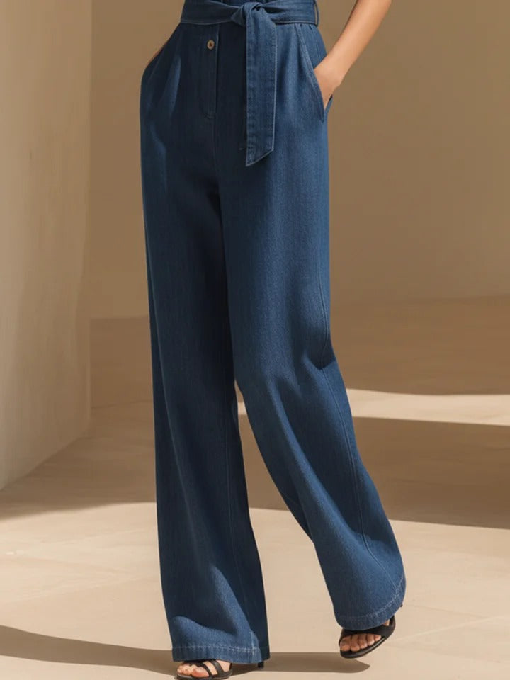 Women's Denim Halter Neck Jumpsuit Wide Leg Romper