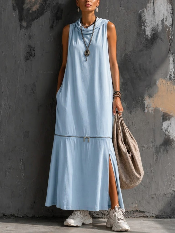 Women's Linen Sleeveless Hooded Maxi Dress