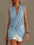 Women's Knit Sleeveless Drape Front Vest Top