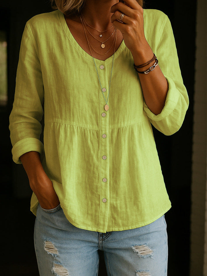 Linen Blouse Women's Long Sleeve Casual Tunic Top