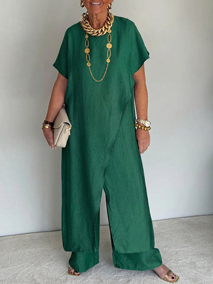 Women’s Linen Wide Leg Jumpsuit Overlay Trousers Set