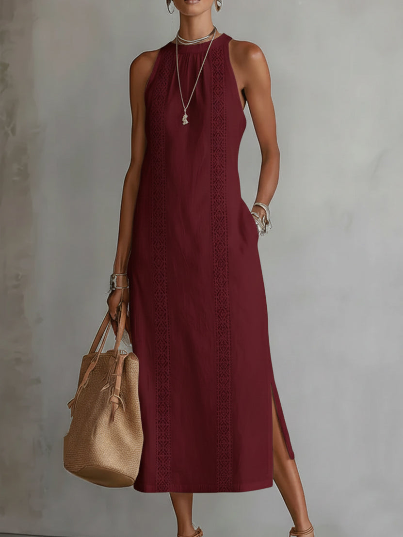 Women's Linen Halter Neck Maxi Shift Dress