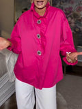 Women's Linen Ruffle Blouse Long Sleeve Oversized Casual Button Up Shirt