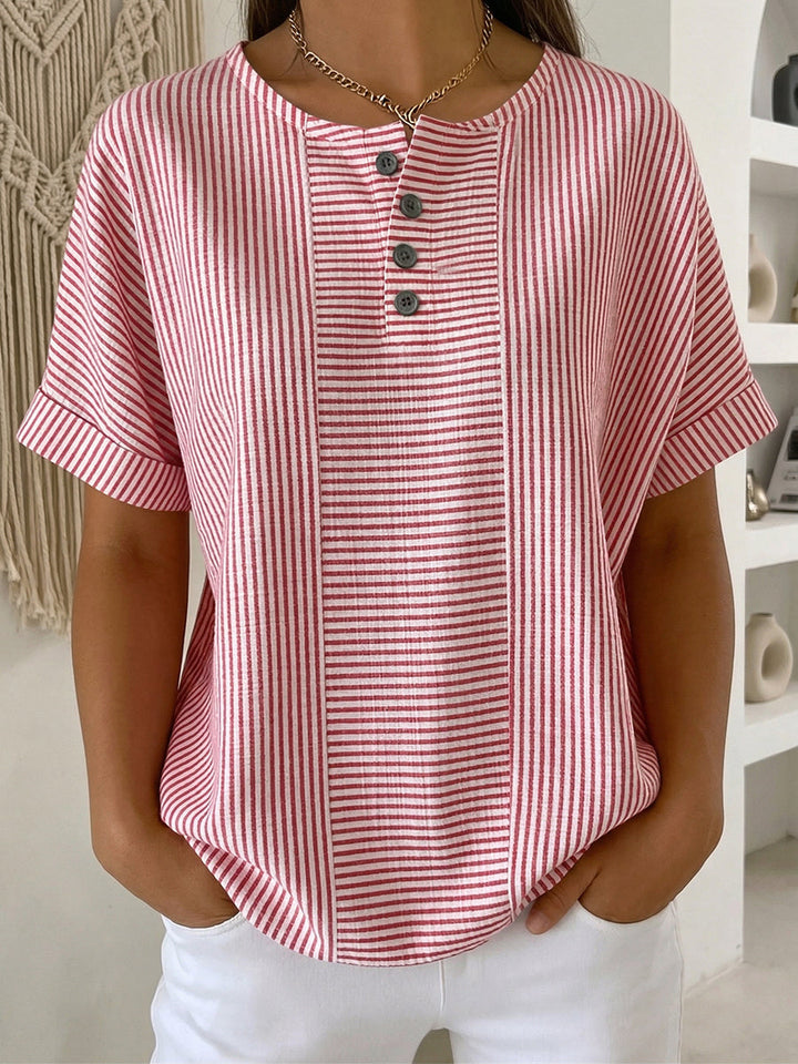 Women's Linen Short Sleeve Henley Shirt Top